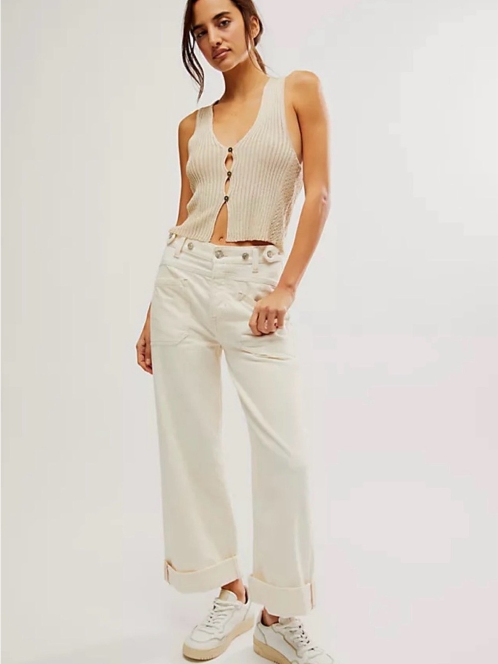 Free People We the Free Palmer “Eggshell” White/Cream Wide-Leg Jeans size 31